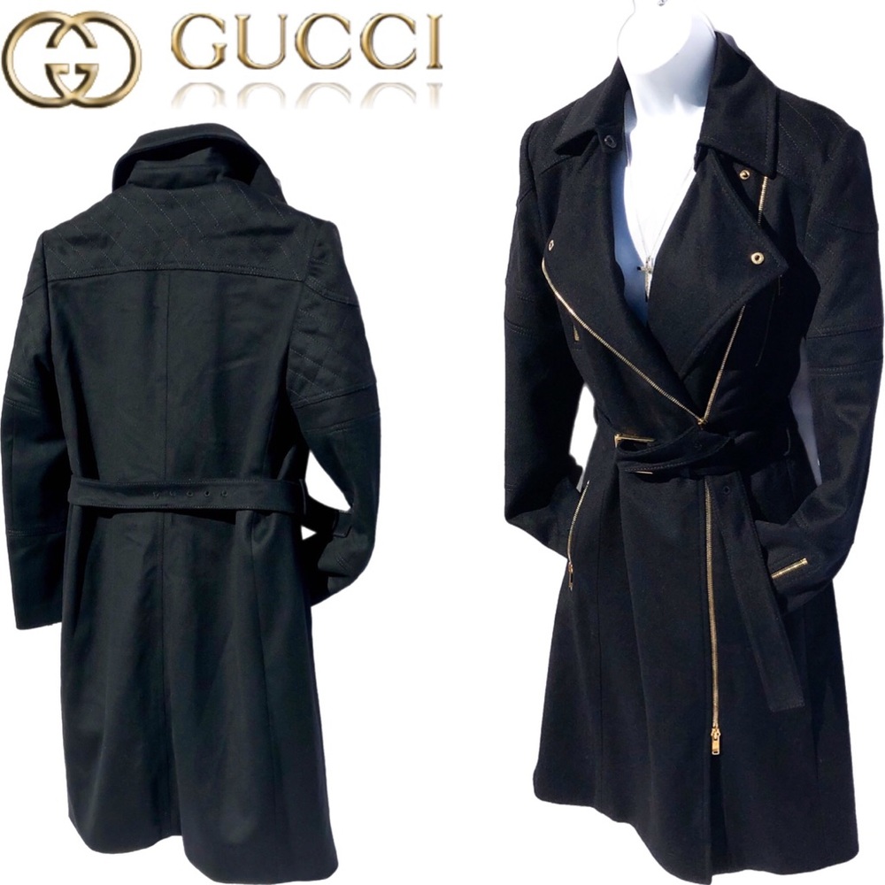 🆕 GUCCI CASHMERE & WOOL UNISEX COAT Black with gold size 42